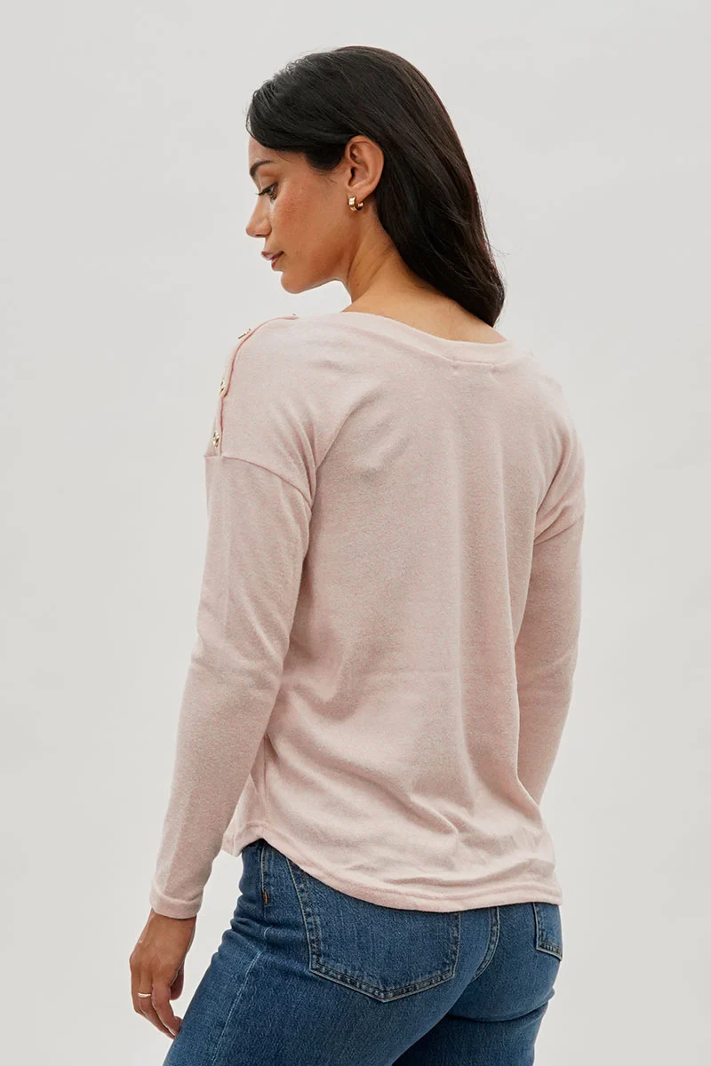 International INC Company Boat Neck Button Detail Pullover Sweater - Blush - Image 3