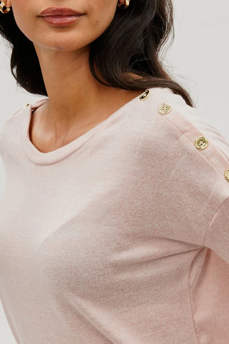International INC Company Boat Neck Button Detail Pullover Sweater - Blush - Image 4