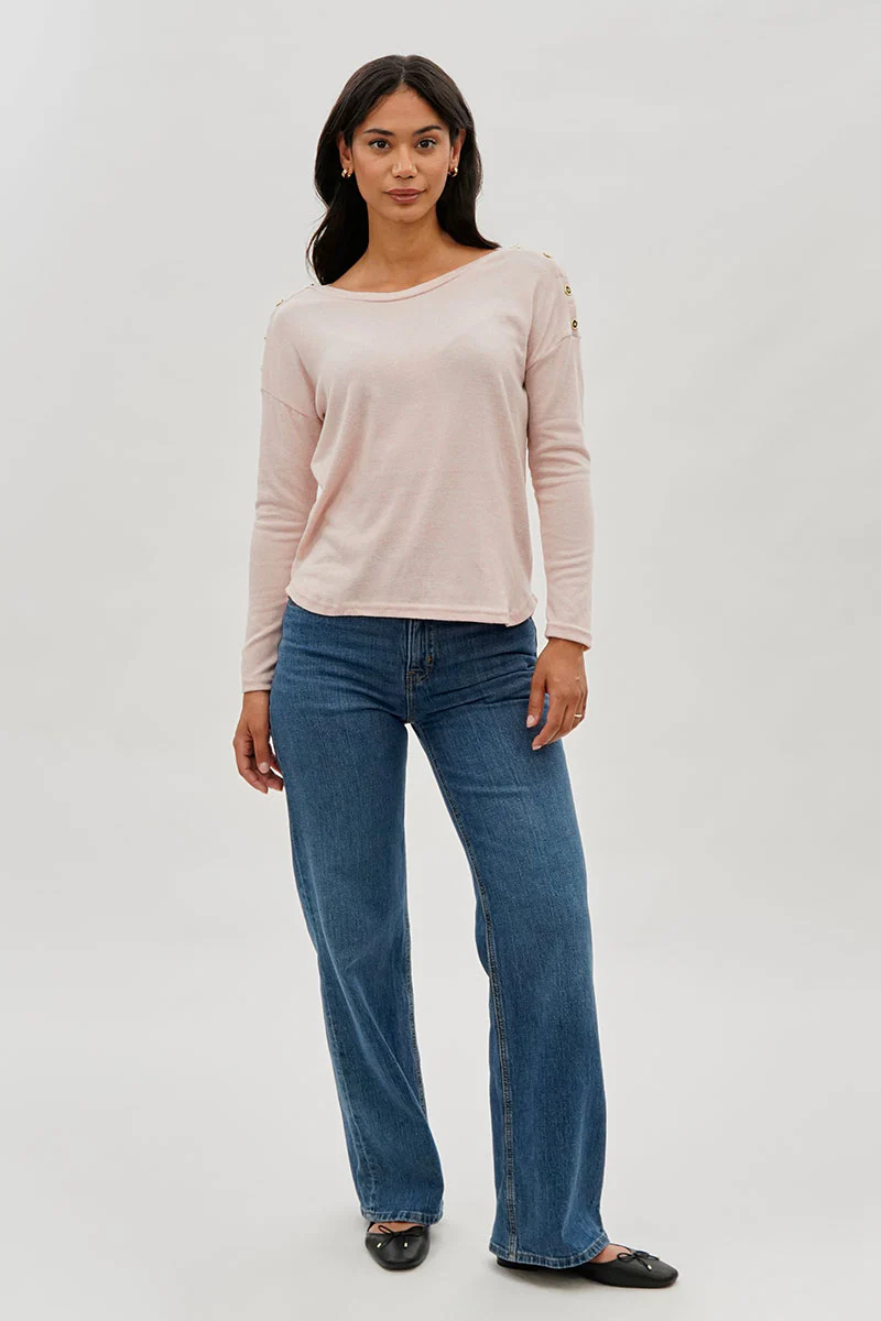 International INC Company Boat Neck Button Detail Pullover Sweater - Blush - Image 5