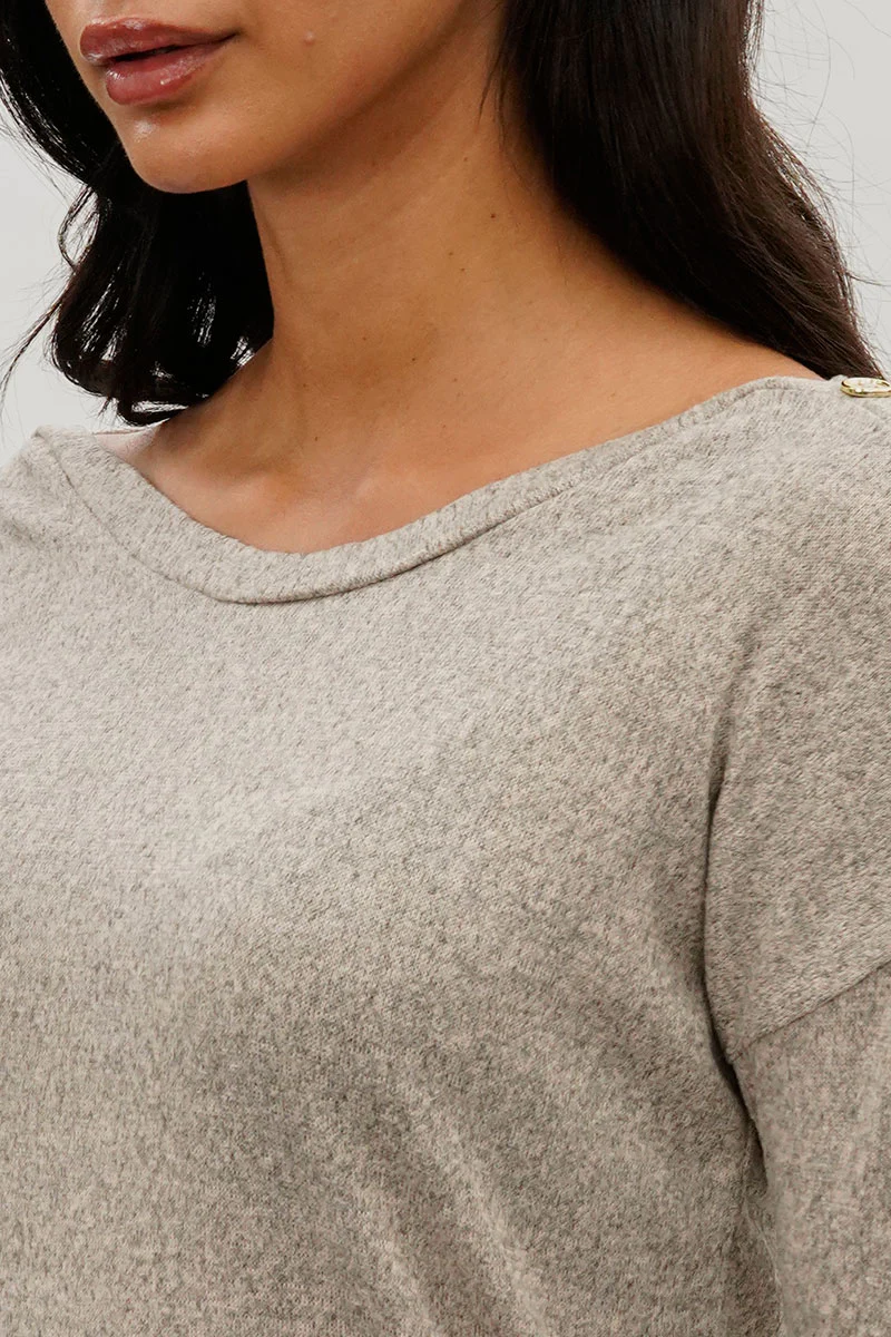 International INC Company Boat Neck Button Detail Pullover Sweater - Cream - Image 4