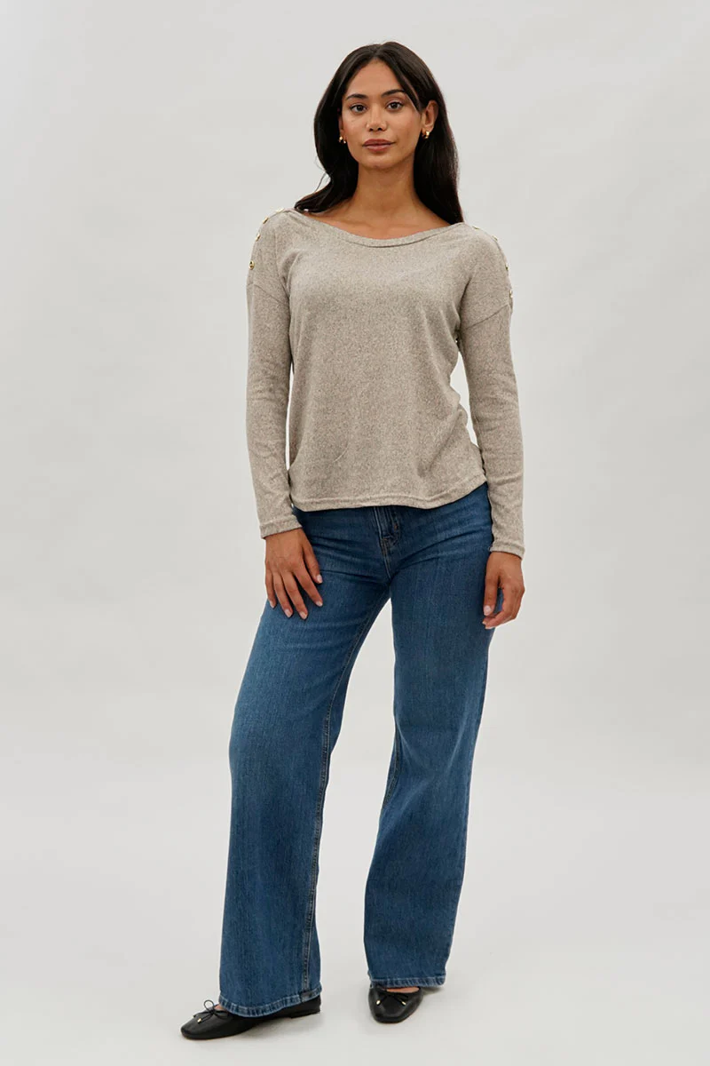 International INC Company Boat Neck Button Detail Pullover Sweater - Cream - Image 5