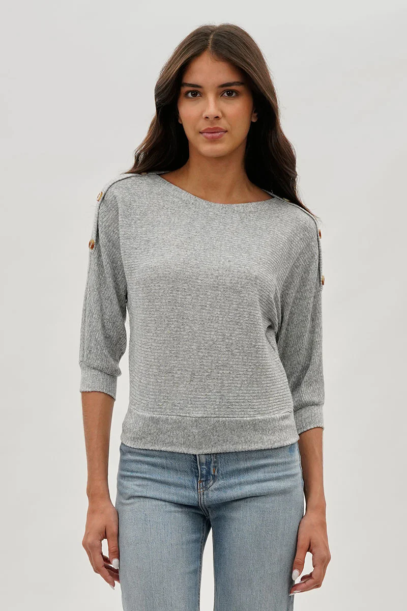 International INC Company Ribbed Button Detail Pullover Sweater - Grey