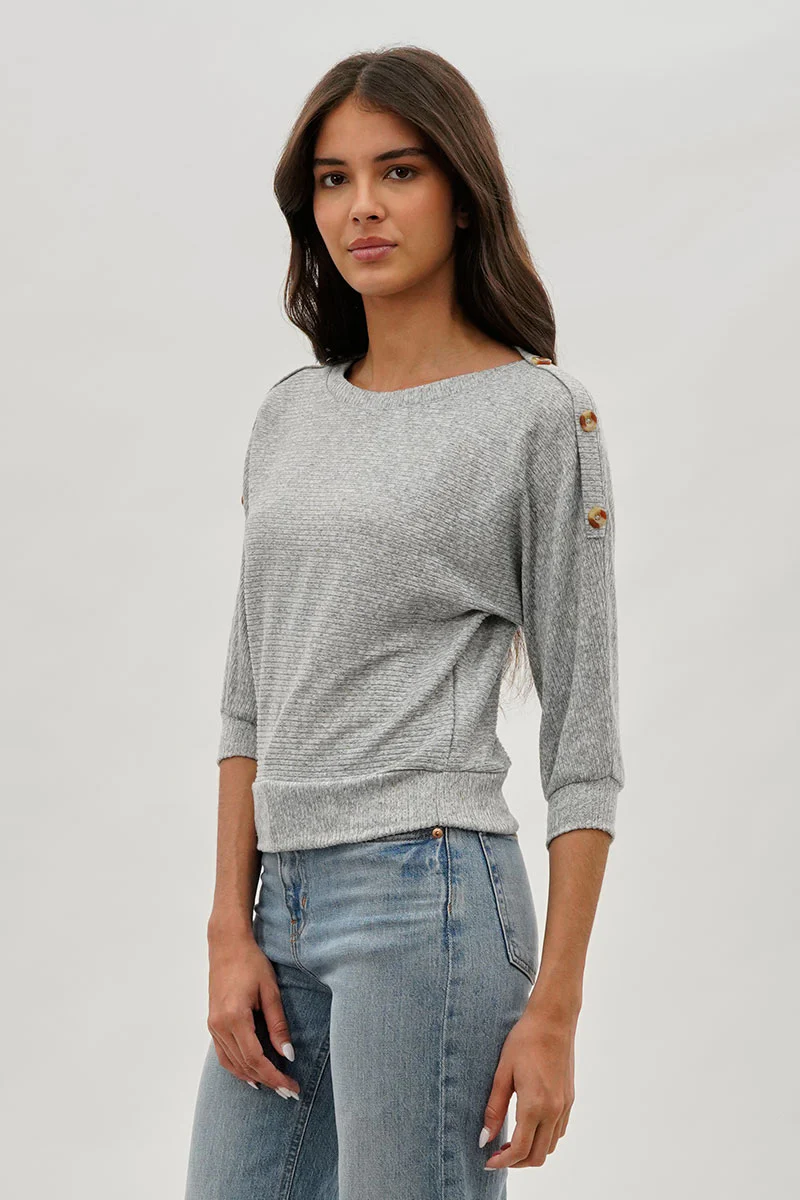 International INC Company Ribbed Button Detail Pullover Sweater - Grey - Image 2