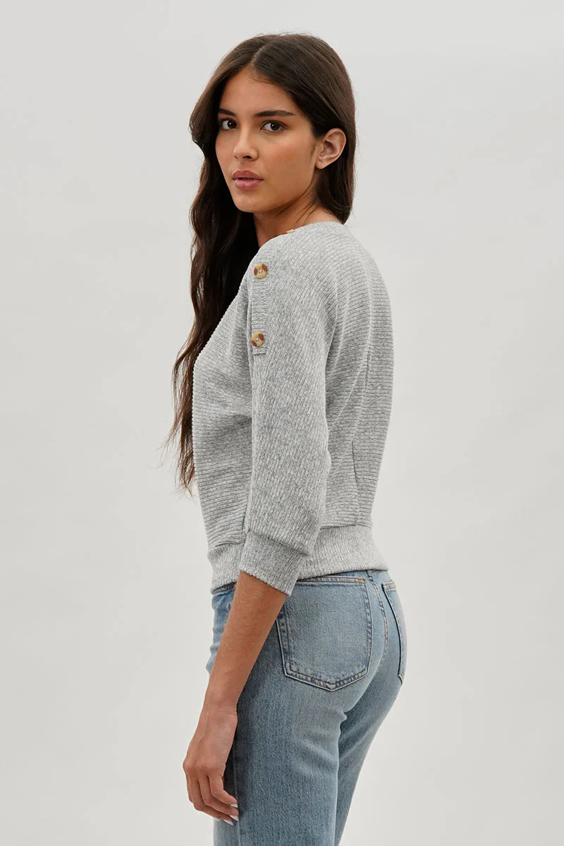 International INC Company Ribbed Button Detail Pullover Sweater - Grey - Image 3