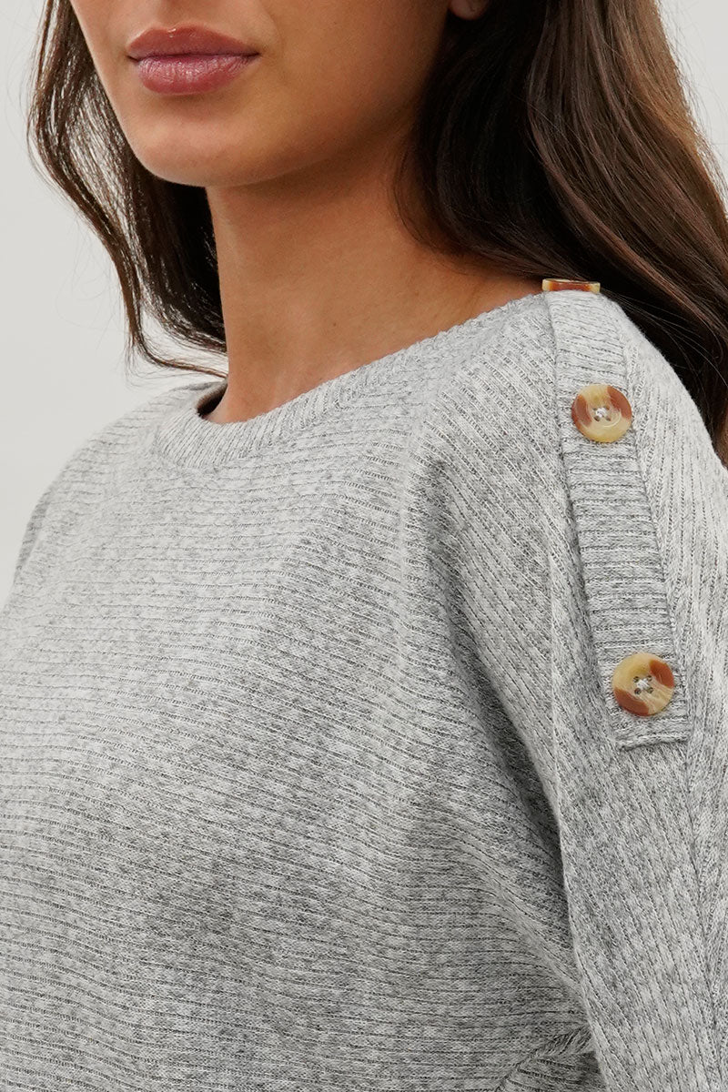 International INC Company Ribbed Button Detail Pullover Sweater - Grey - Image 4