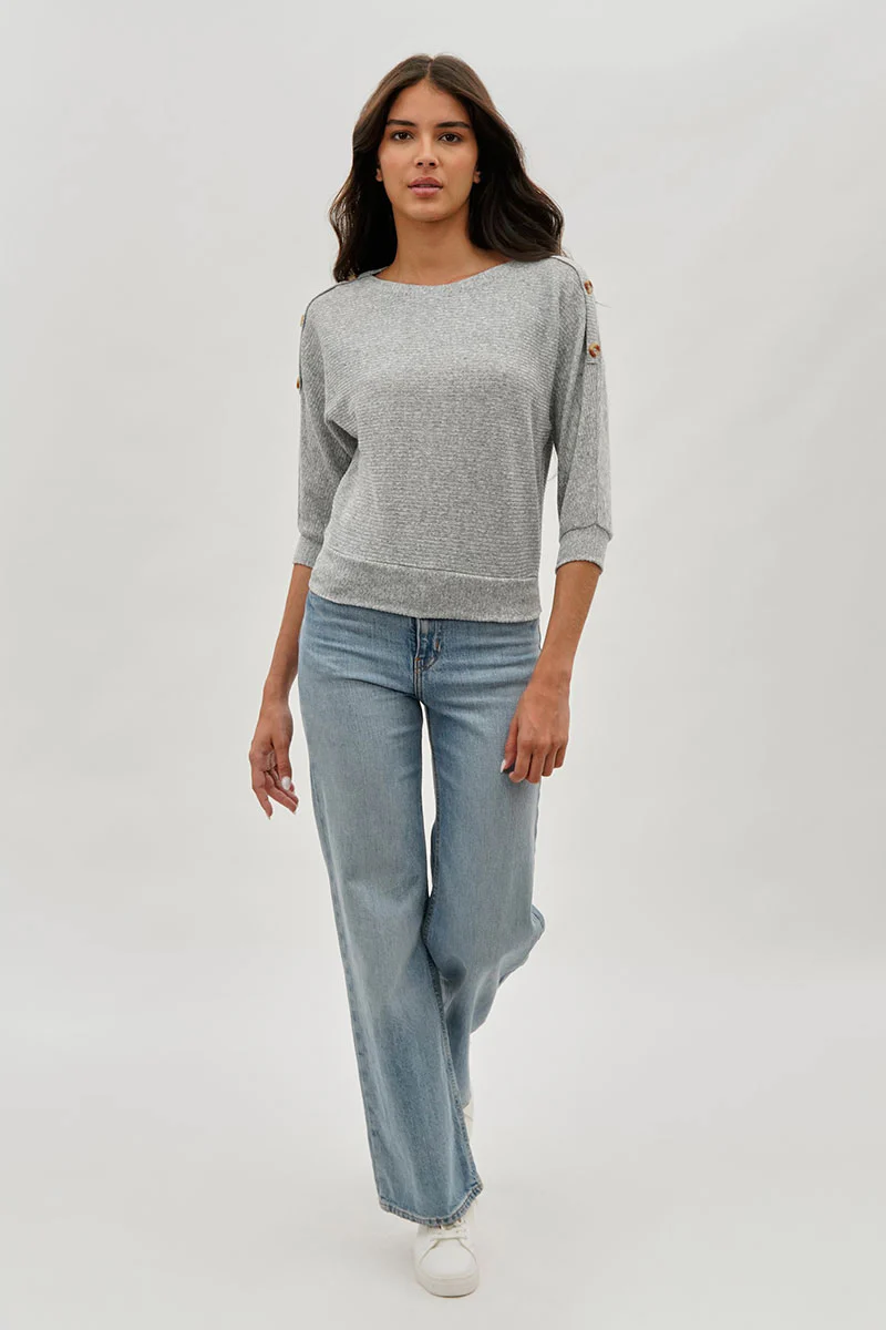 International INC Company Ribbed Button Detail Pullover Sweater - Grey - Image 5