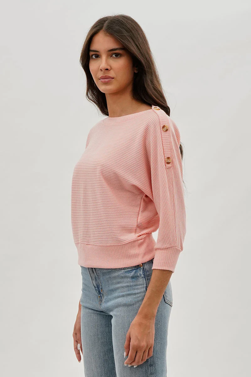 International INC Company Ribbed Button Detail Pullover Sweater - Pink - Image 2