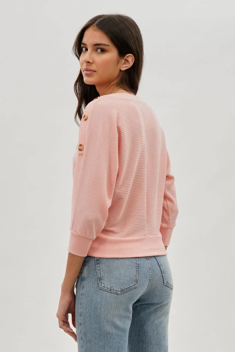 International INC Company Ribbed Button Detail Pullover Sweater - Pink - Image 3