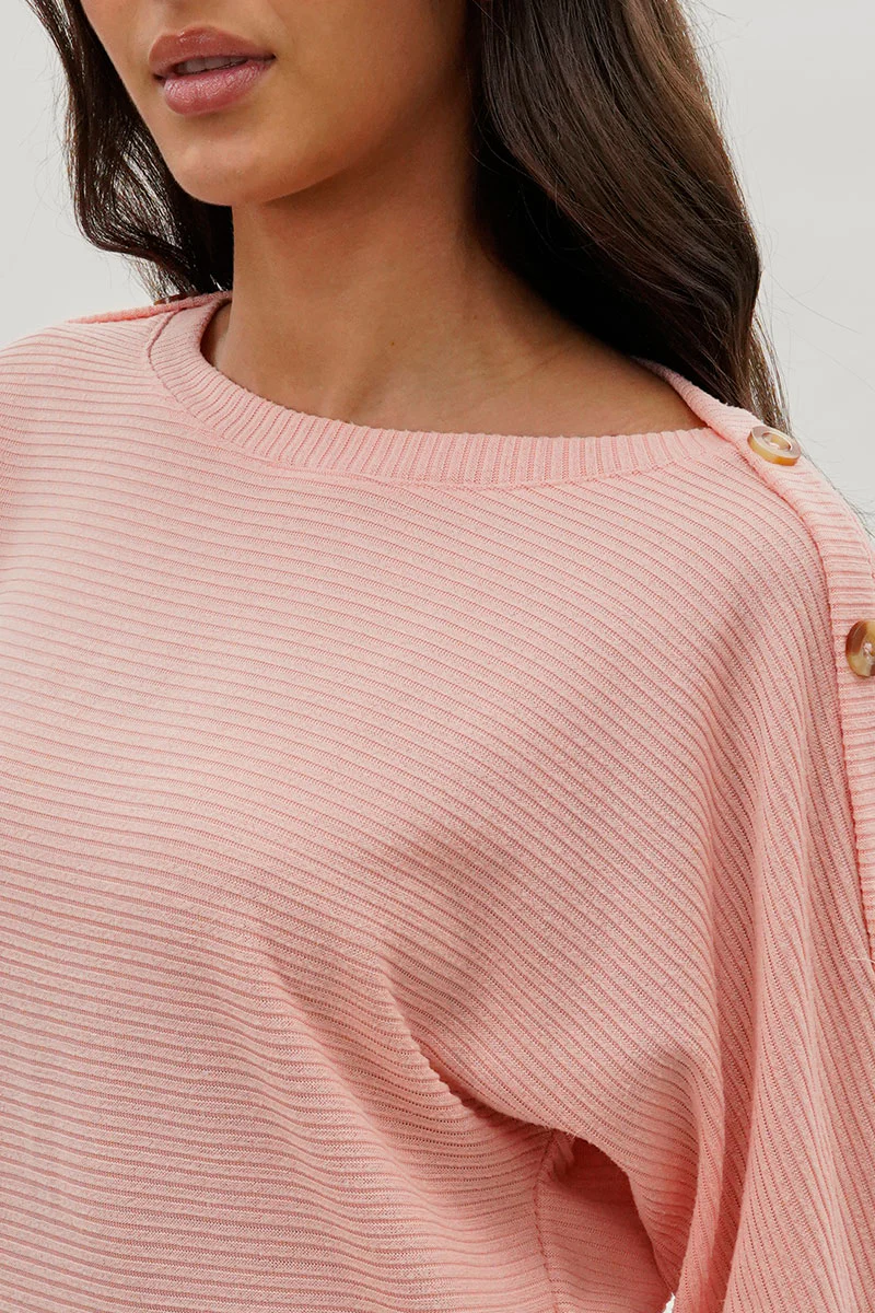 International INC Company Ribbed Button Detail Pullover Sweater - Pink - Image 4