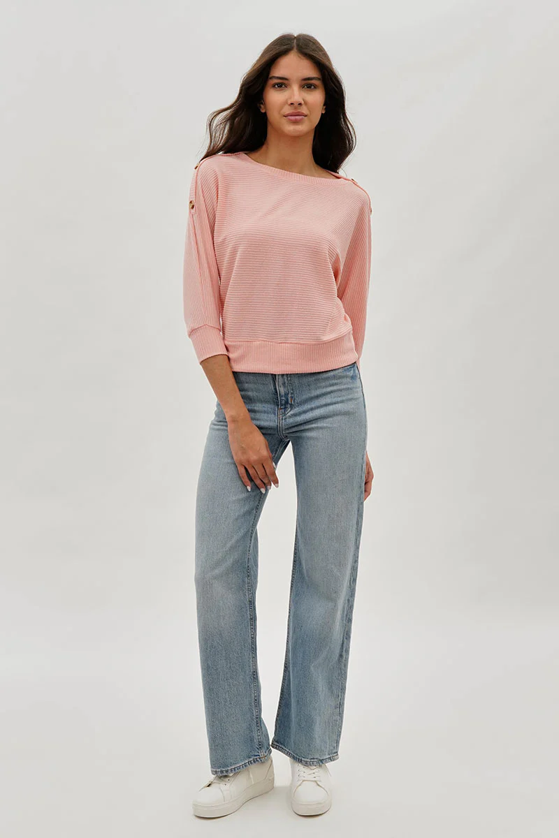 International INC Company Ribbed Button Detail Pullover Sweater - Pink - Image 5