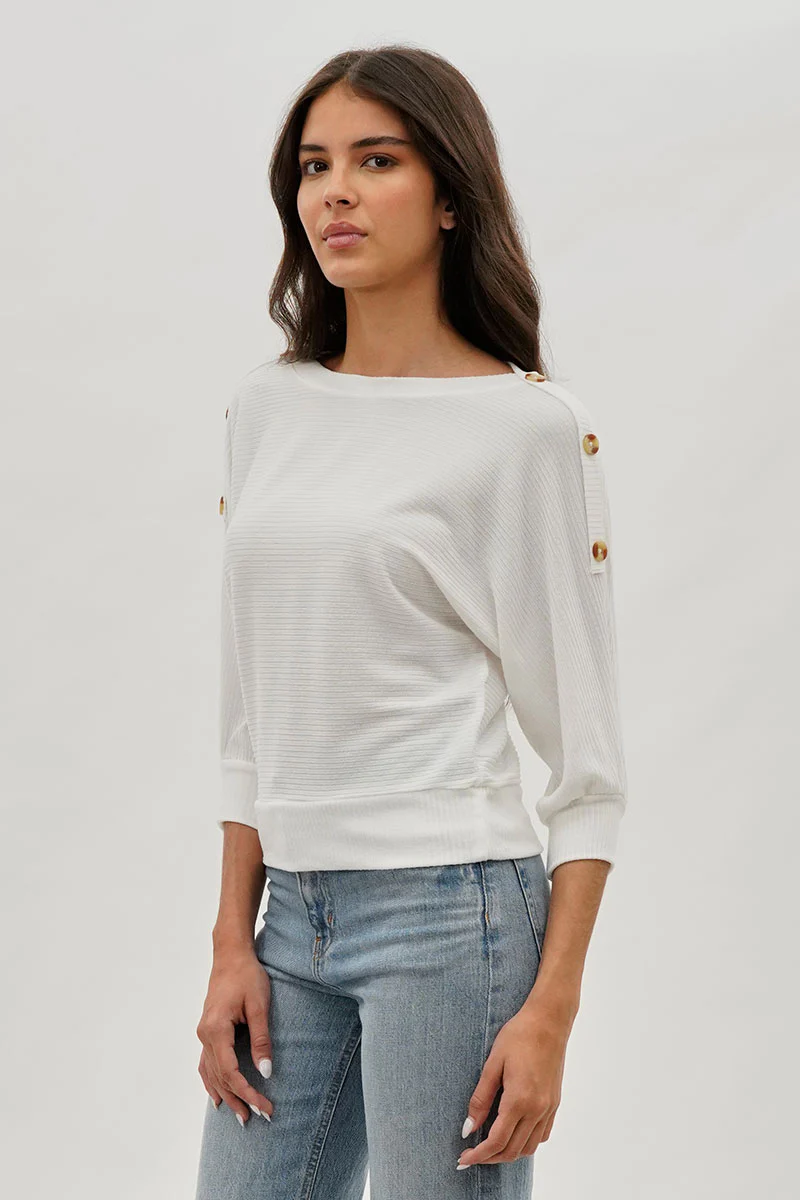 International INC Company Ribbed Button Detail Pullover Sweater - White - Image 2