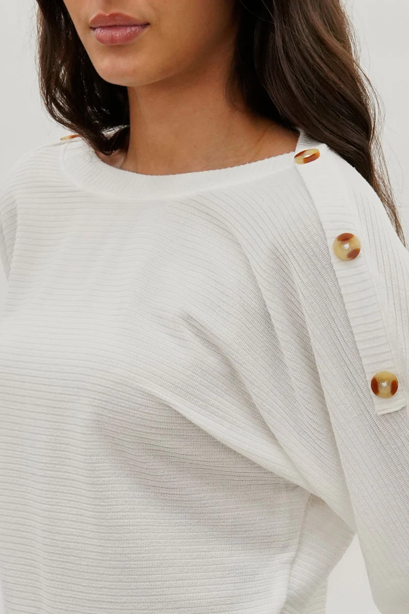 International INC Company Ribbed Button Detail Pullover Sweater - White - Image 4