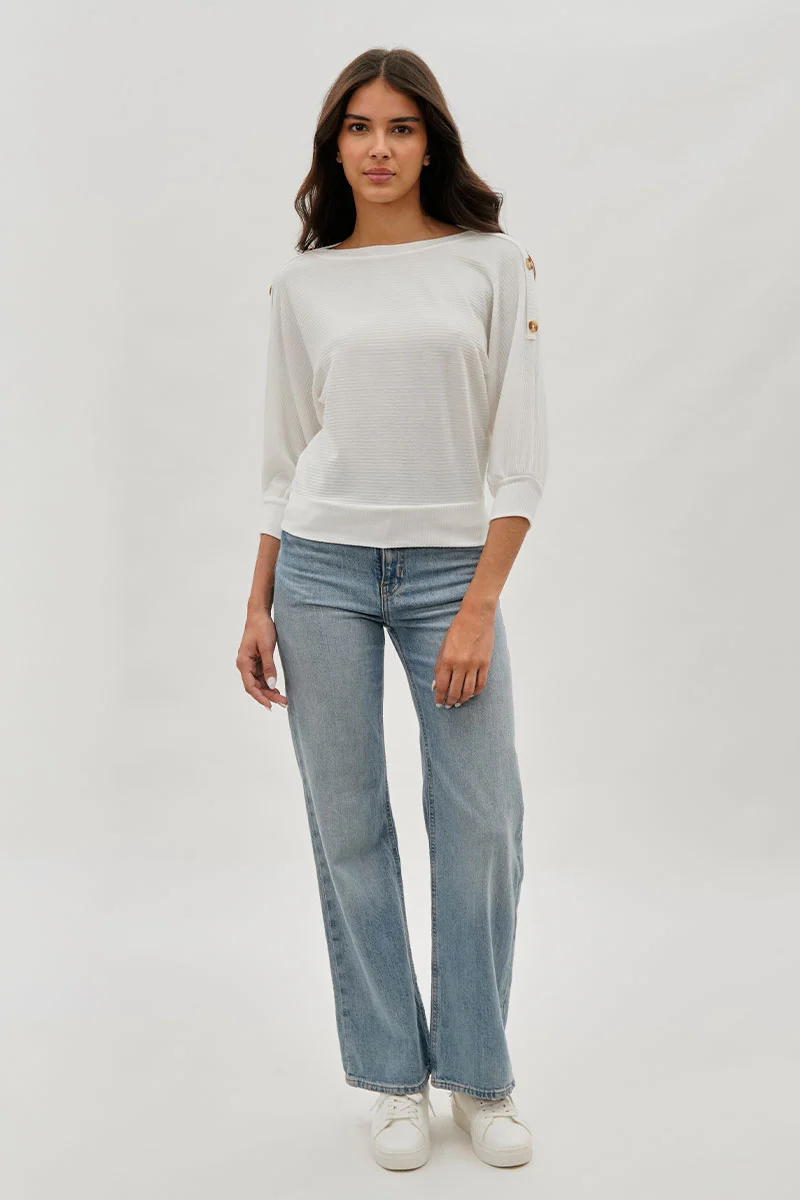 International INC Company Ribbed Button Detail Pullover Sweater - White - Image 5