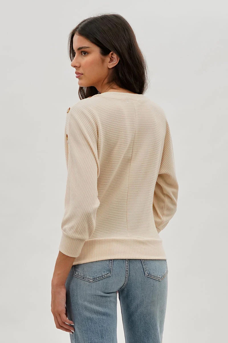 International INC Company Ribbed Button Detail Pullover Sweater - Cream - Image 3