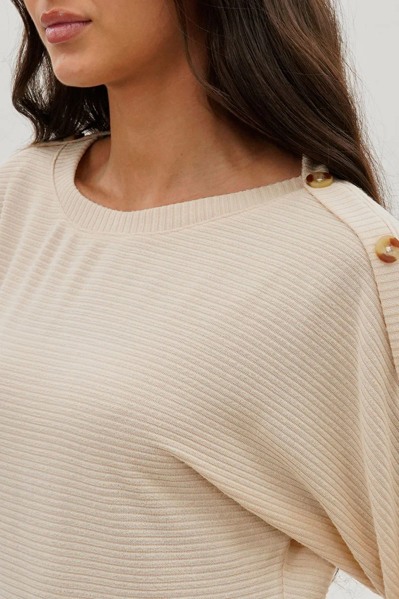 International INC Company Ribbed Button Detail Pullover Sweater - Cream - Image 4