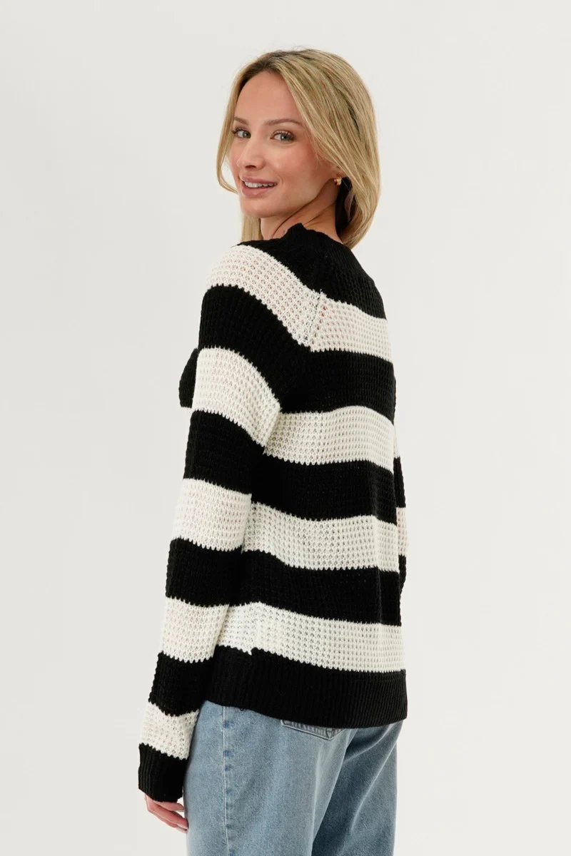International INC Company Striped Knit Crewneck Pullover Sweater - Black - Image 3