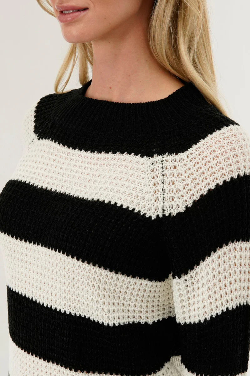 International INC Company Striped Knit Crewneck Pullover Sweater - Black - Image 4