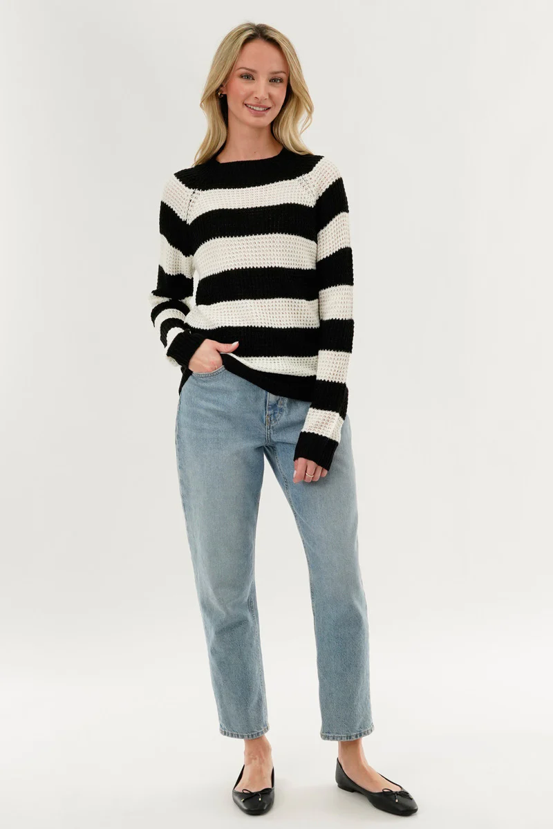International INC Company Striped Knit Crewneck Pullover Sweater - Black - Image 5