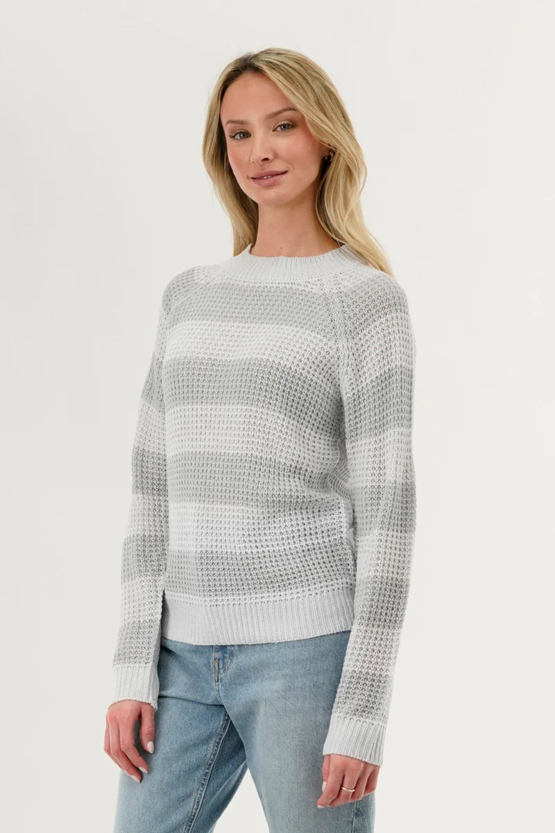 International INC Company Striped Knit Crewneck Pullover Sweater - Grey - Image 2