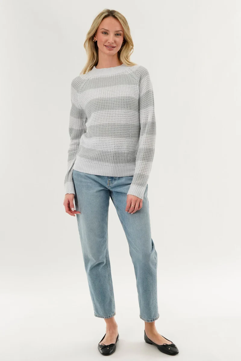 International INC Company Striped Knit Crewneck Pullover Sweater - Grey - Image 5