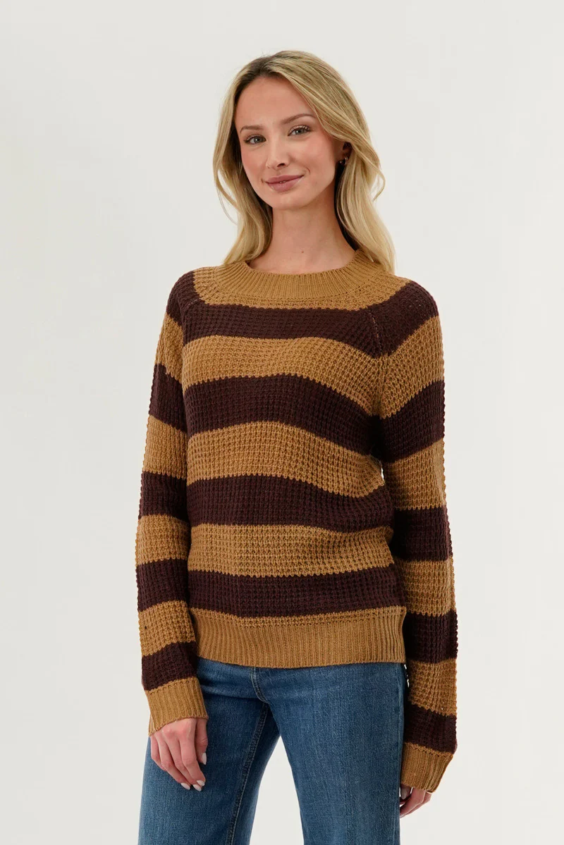 International INC Company Striped Knit Crewneck Pullover Sweater - Brown - Image 2