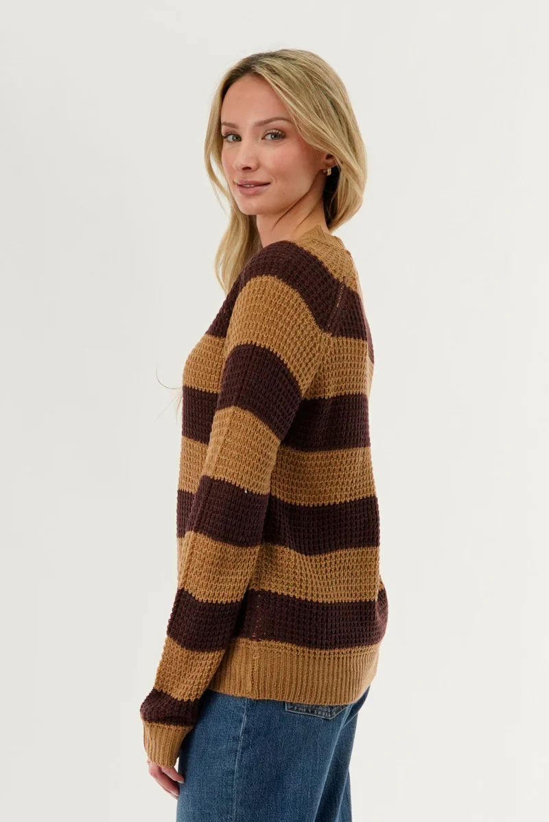 International INC Company Striped Knit Crewneck Pullover Sweater - Brown - Image 3