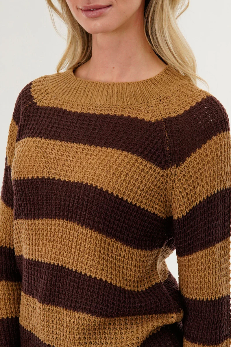 International INC Company Striped Knit Crewneck Pullover Sweater - Brown - Image 4