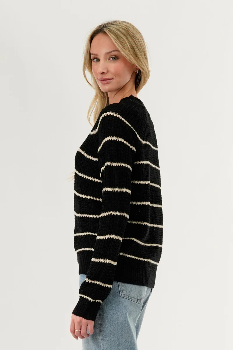 International INC Company Striped Knit Crewneck Pullover Sweater - Black - Image 3
