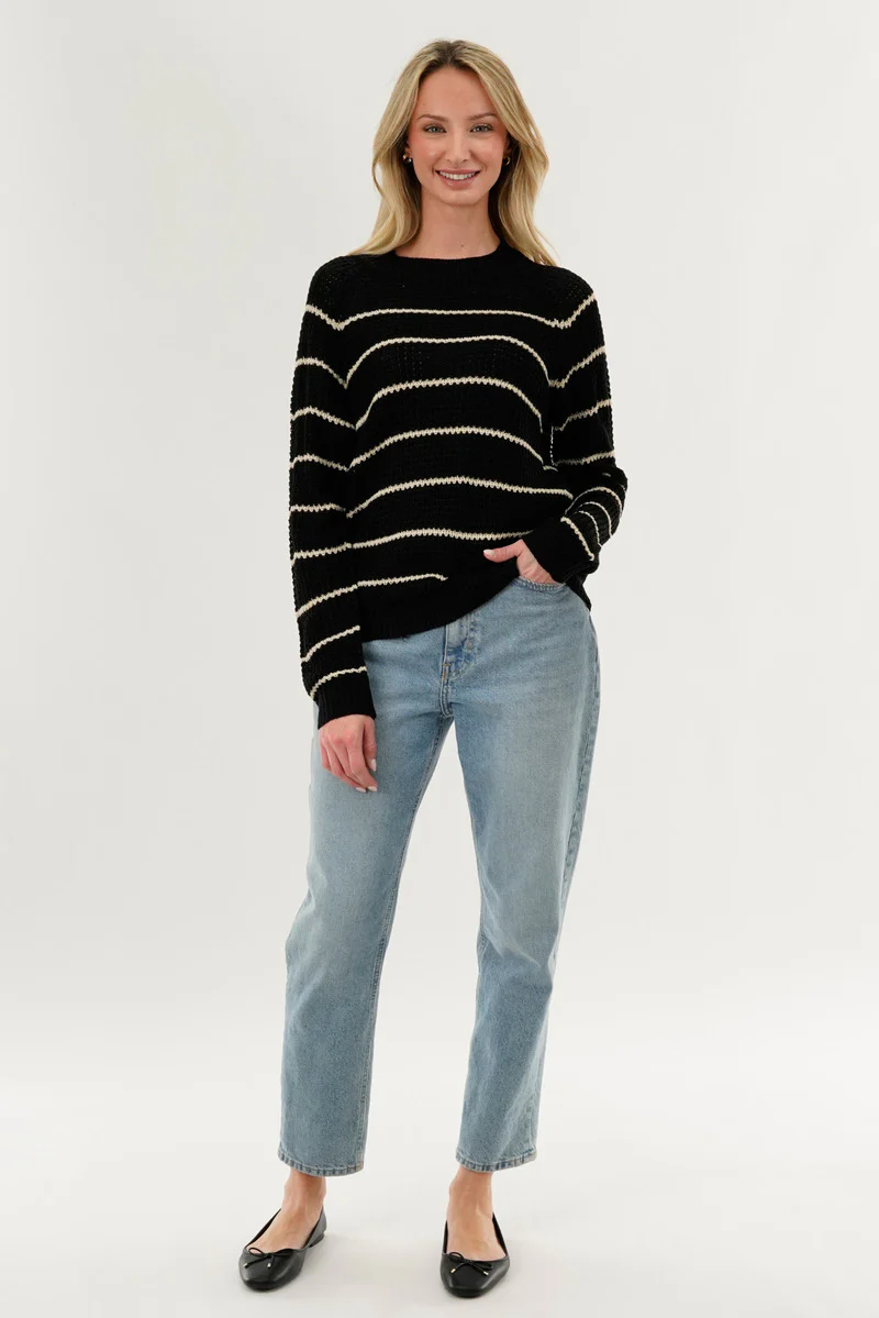 International INC Company Striped Knit Crewneck Pullover Sweater - Black - Image 5