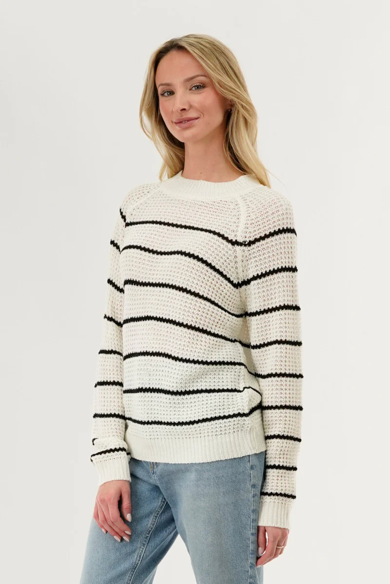 International INC Company Striped Knit Crewneck Pullover Sweater - White - Image 2
