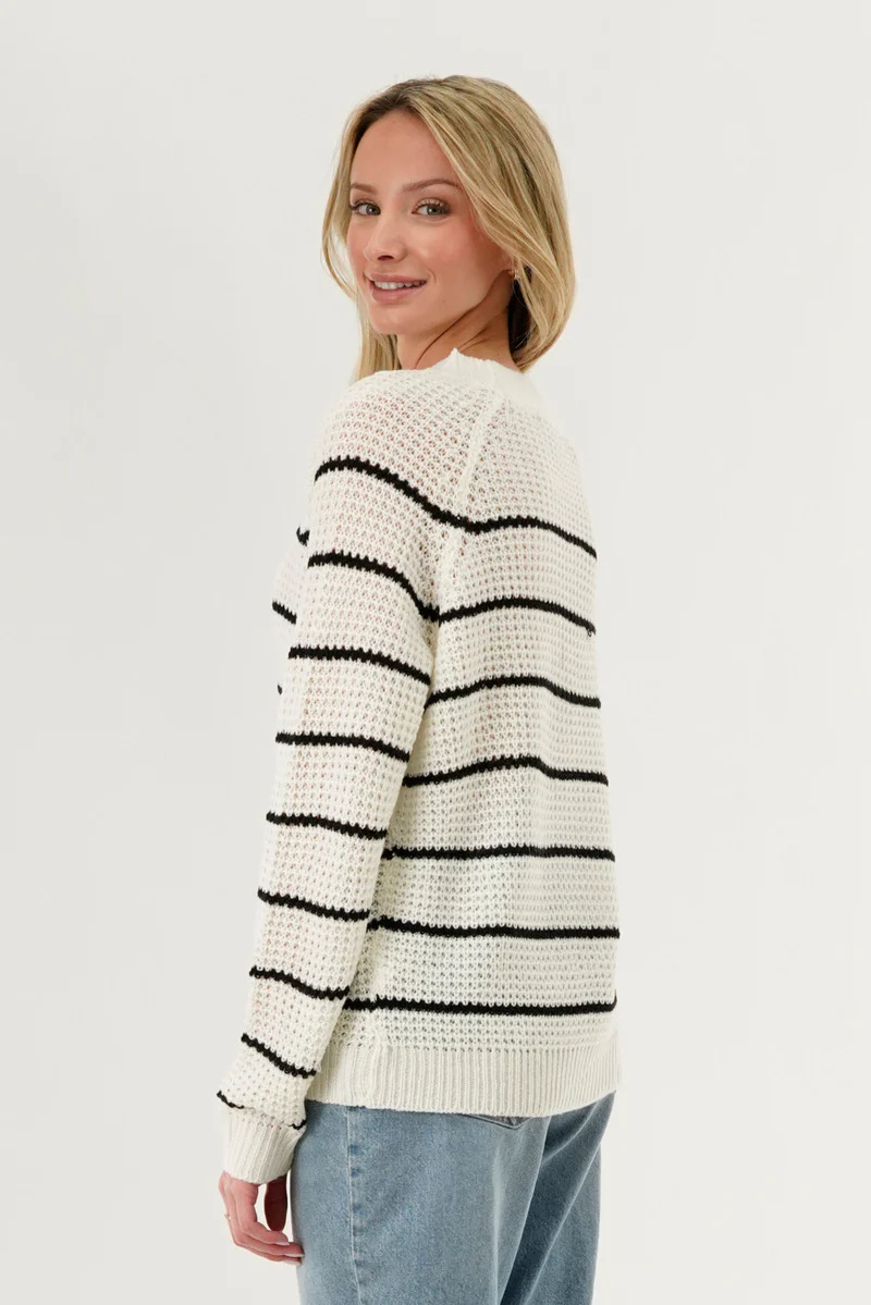 International INC Company Striped Knit Crewneck Pullover Sweater - White - Image 3