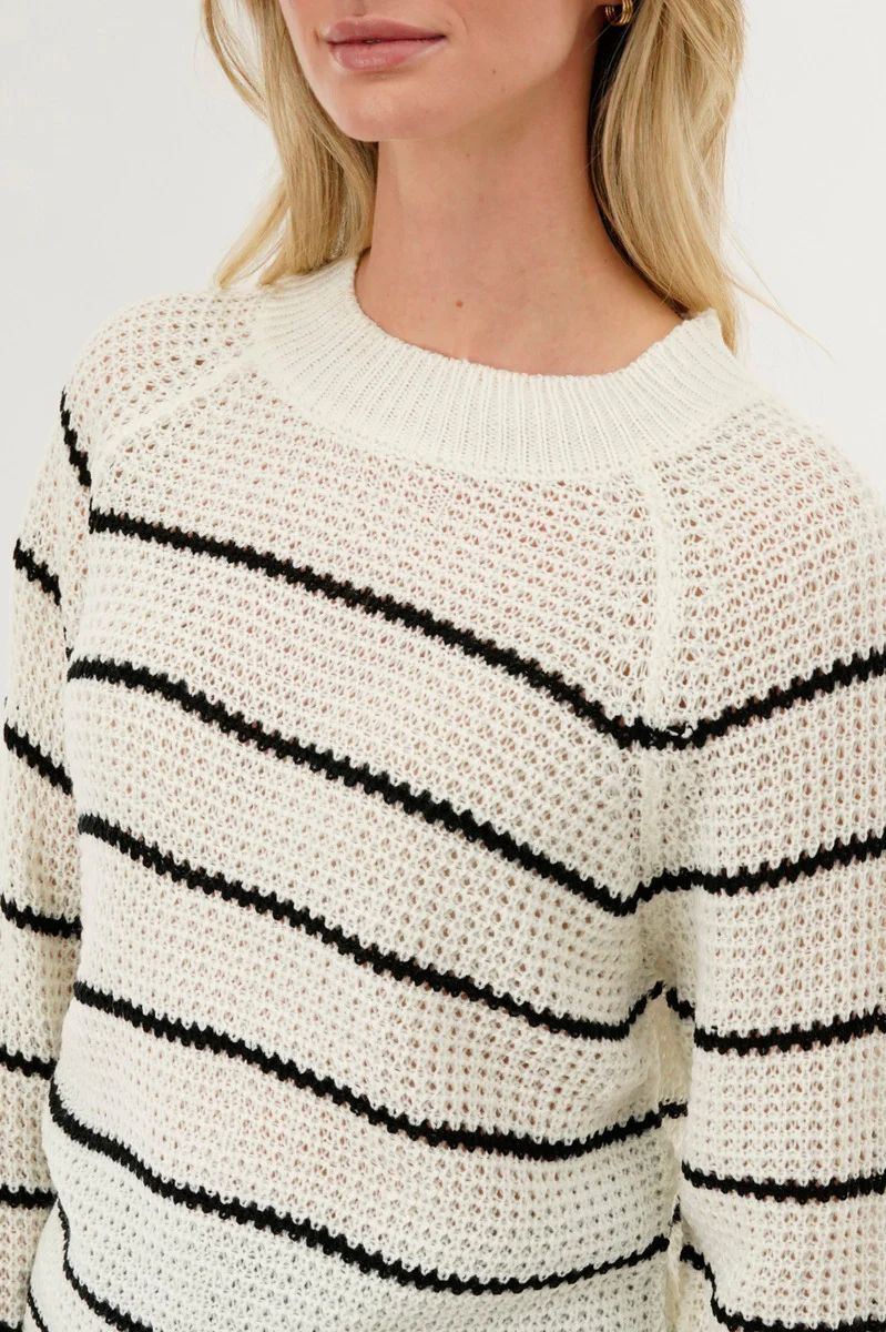 International INC Company Striped Knit Crewneck Pullover Sweater - White - Image 4