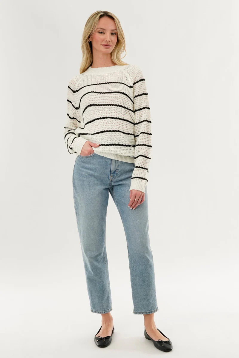 International INC Company Striped Knit Crewneck Pullover Sweater - White - Image 5
