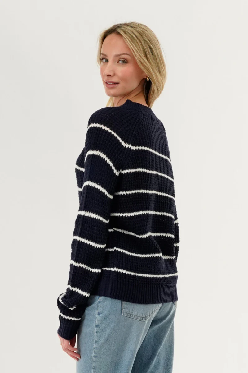 International INC Company Striped Knit Crewneck Pullover Sweater - Navy - Image 3