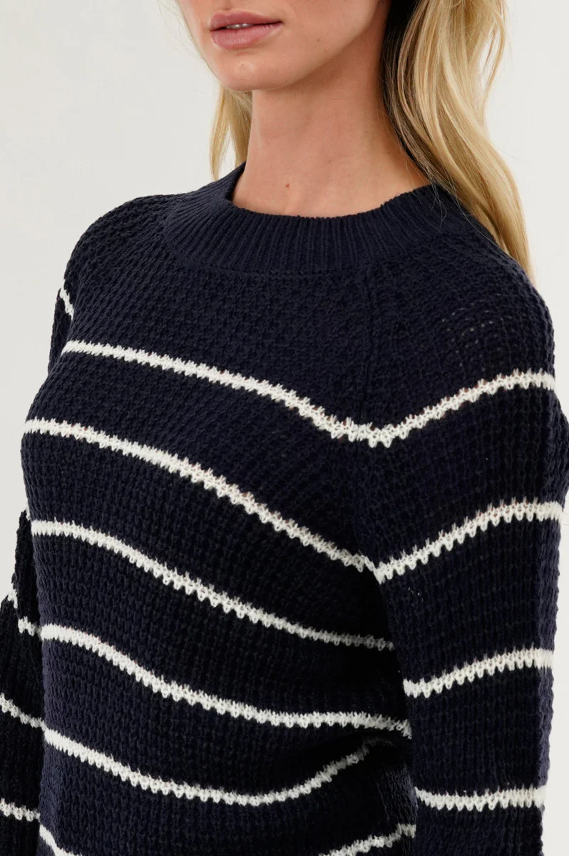 International INC Company Striped Knit Crewneck Pullover Sweater - Navy - Image 4