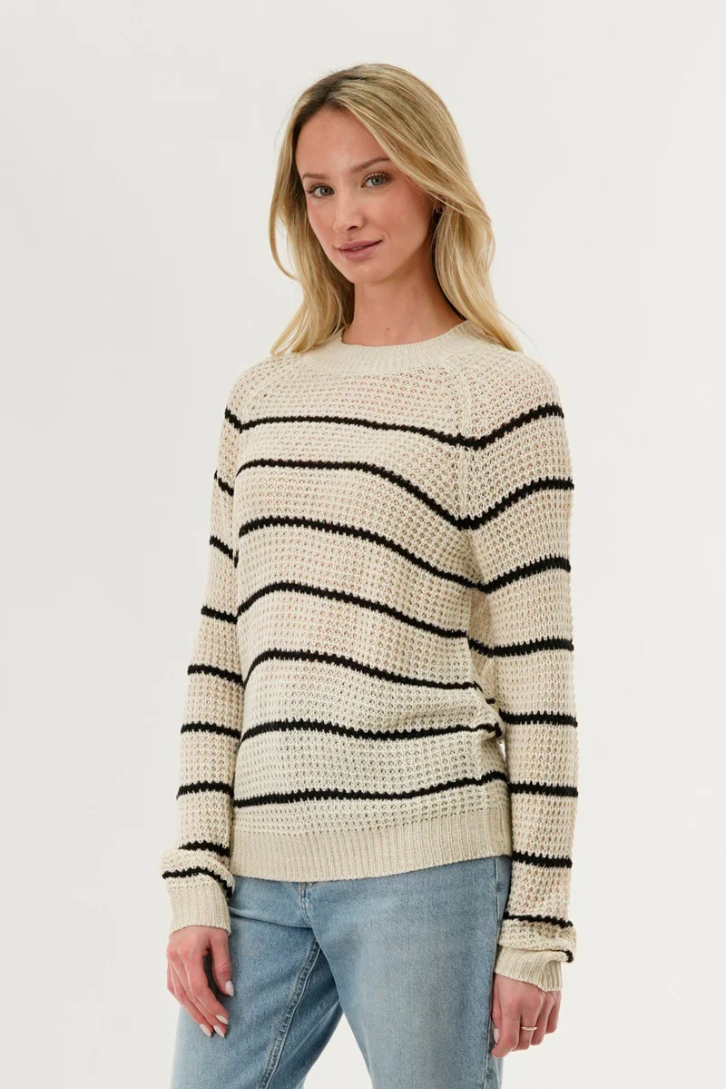 International INC Company Striped Knit Crewneck Pullover Sweater - Cream - Image 2