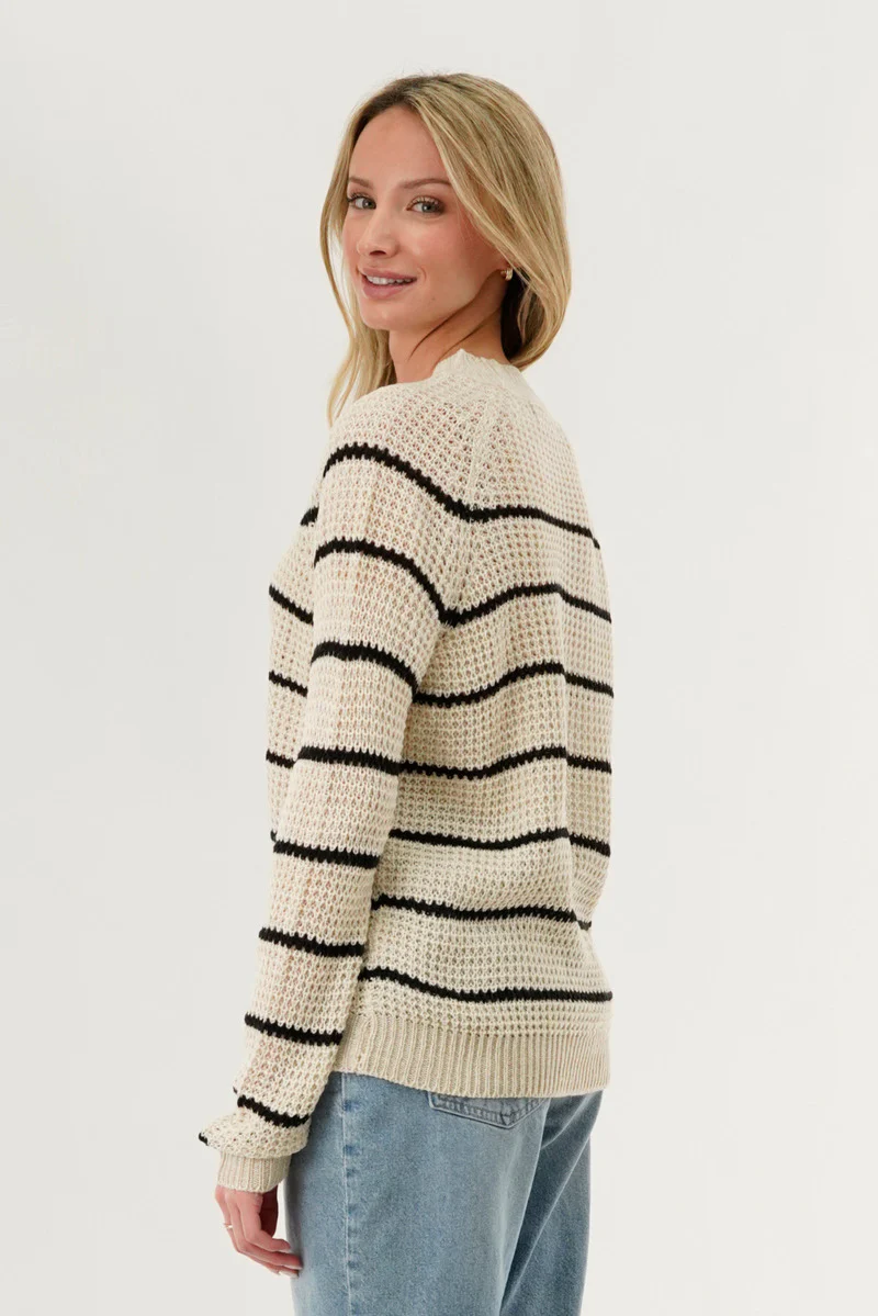 International INC Company Striped Knit Crewneck Pullover Sweater - Cream - Image 3