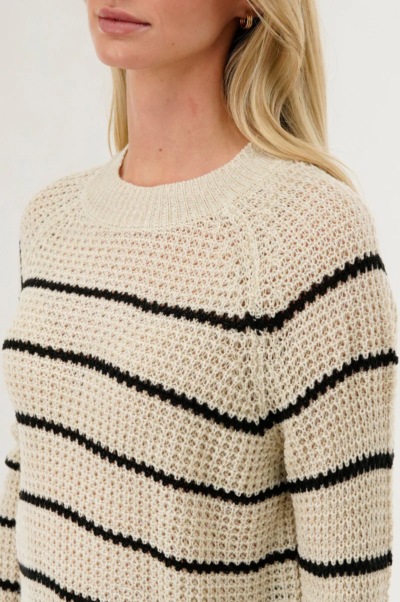 International INC Company Striped Knit Crewneck Pullover Sweater - Cream - Image 4
