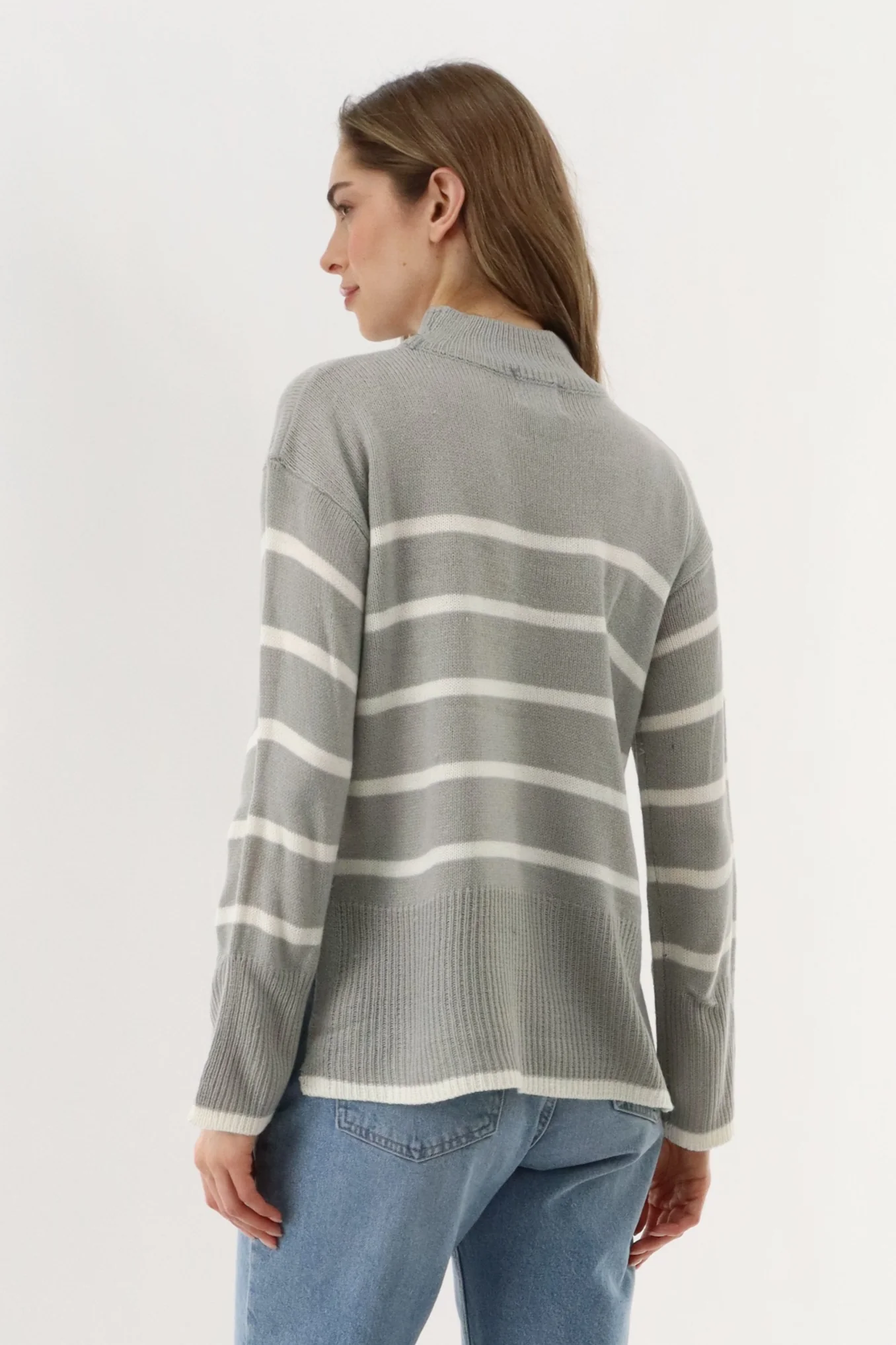 Beechers Brook Striped Knit Pullover Sweater - Grey - Image 3
