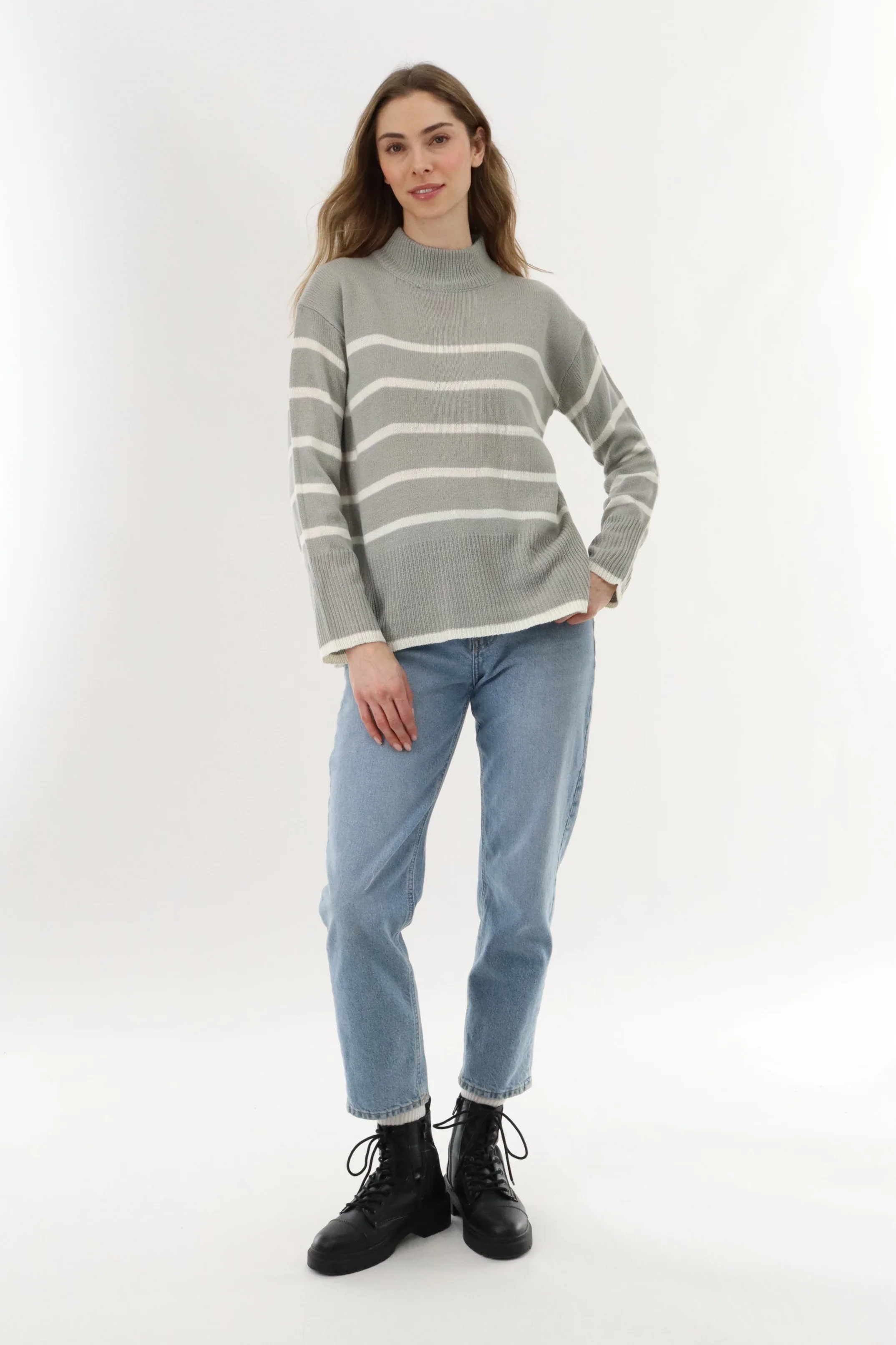 Beechers Brook Striped Knit Pullover Sweater - Grey - Image 5