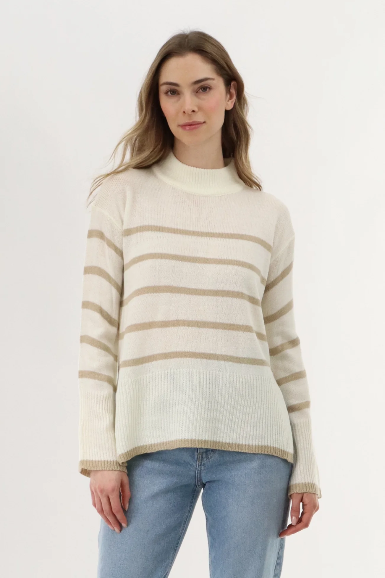 Beechers Brook Striped Knit Pullover Sweater - Cream