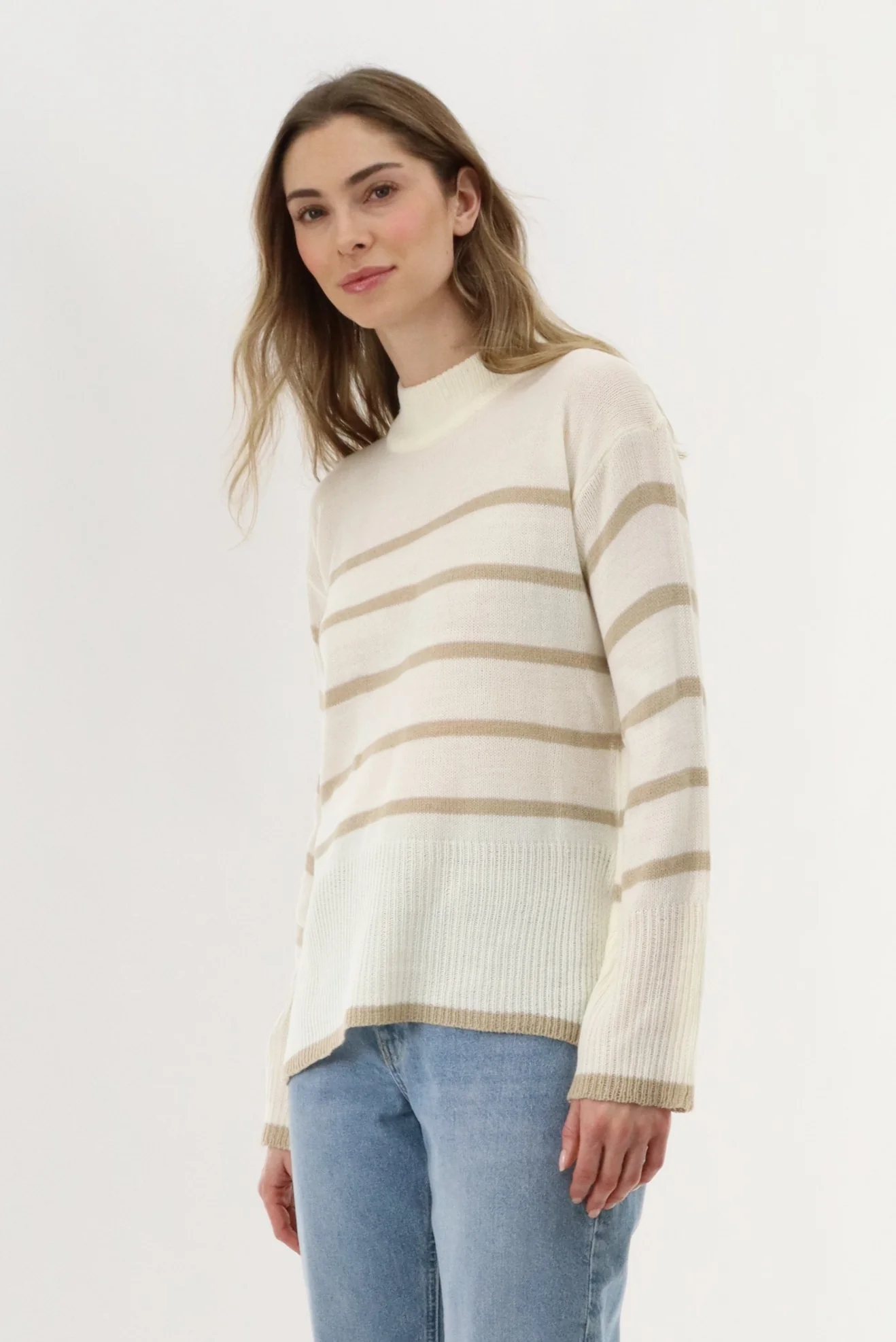 Beechers Brook Striped Knit Pullover Sweater - Cream - Image 2