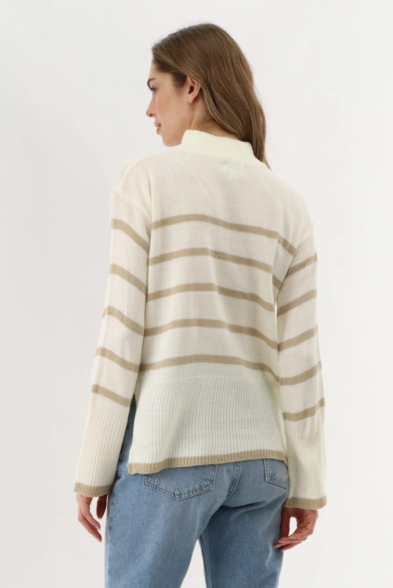 Beechers Brook Striped Knit Pullover Sweater - Cream - Image 3