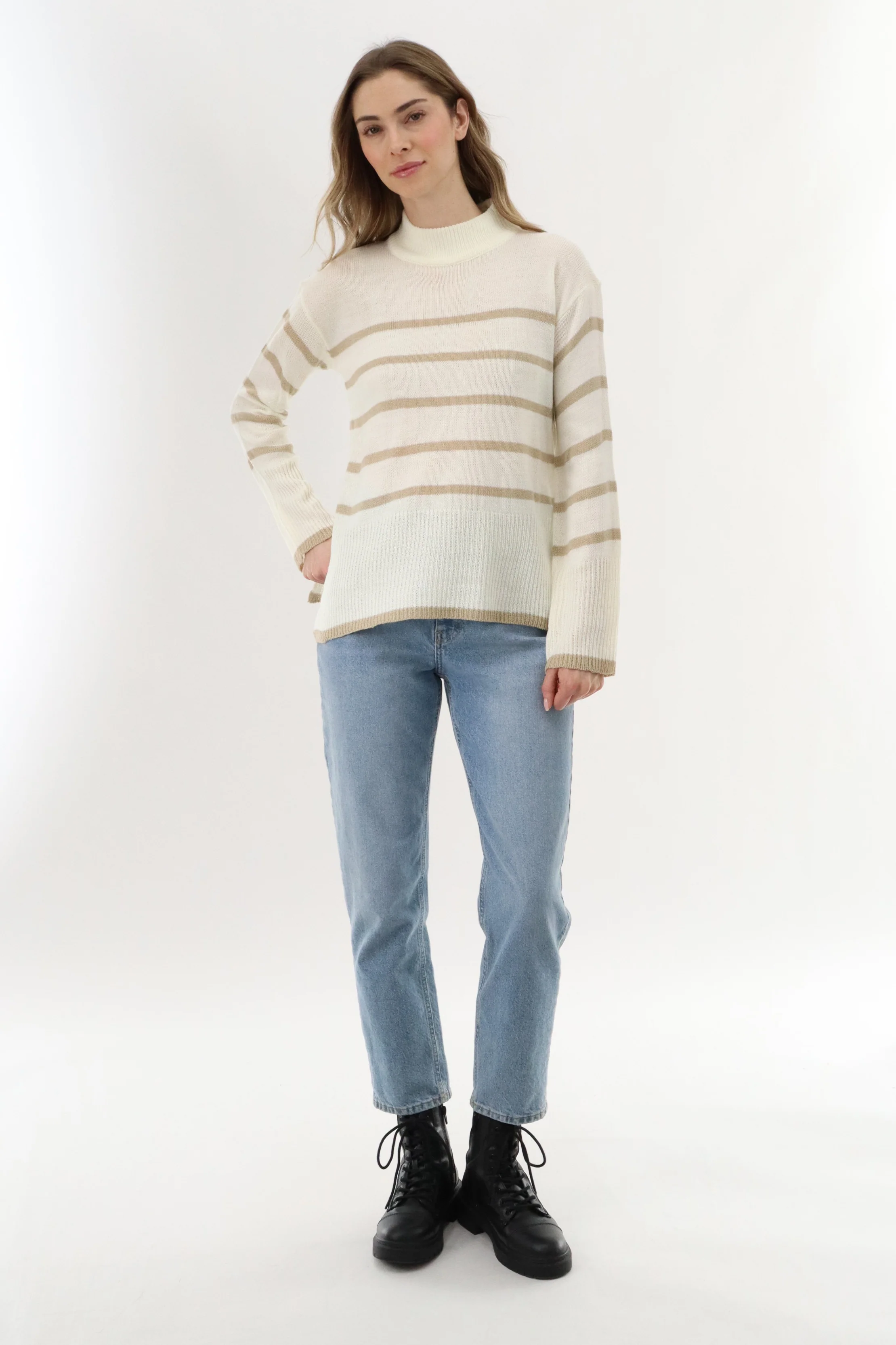 Beechers Brook Striped Knit Pullover Sweater - Cream - Image 5
