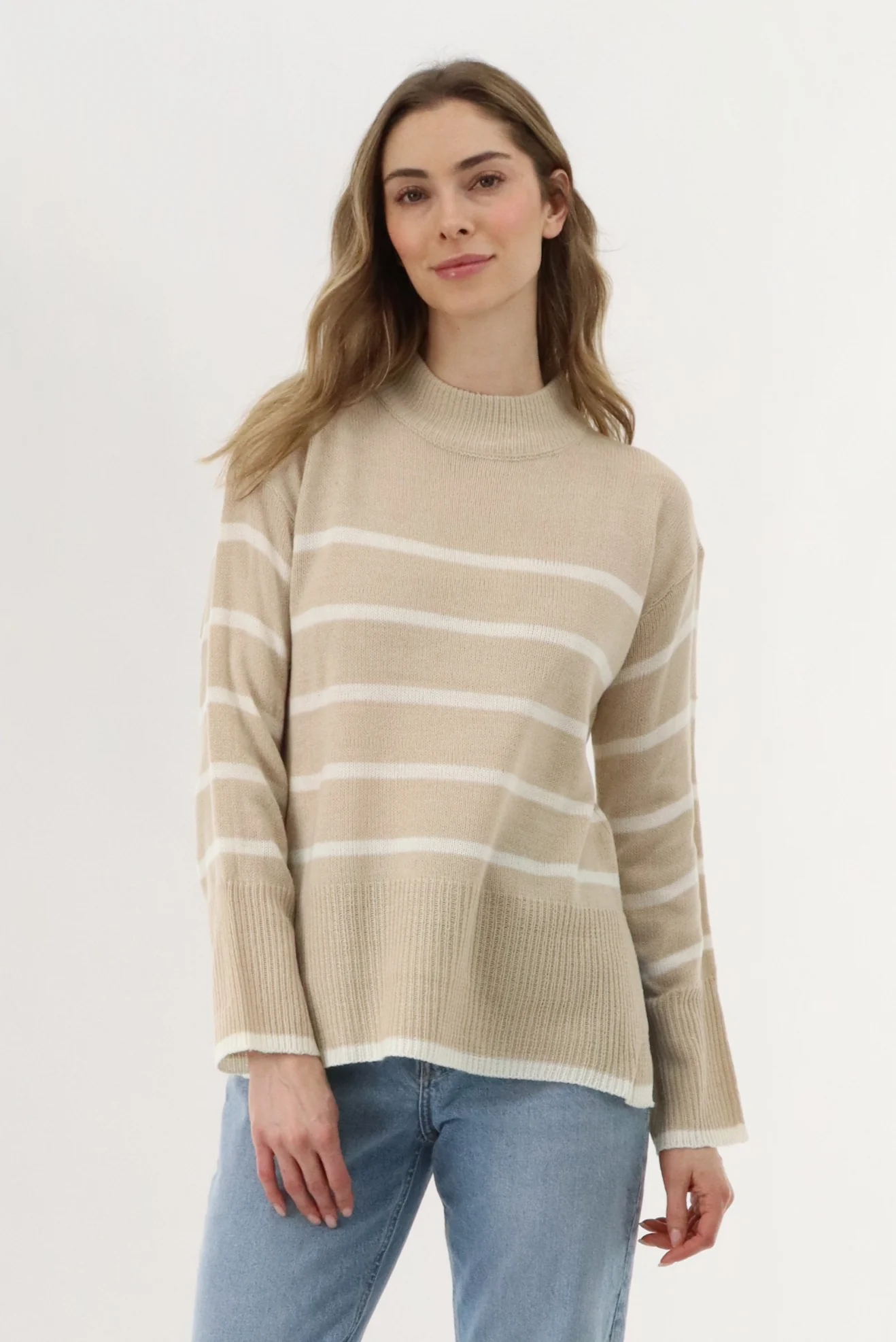 Beechers Brook Striped Knit Pullover Sweater - Beige