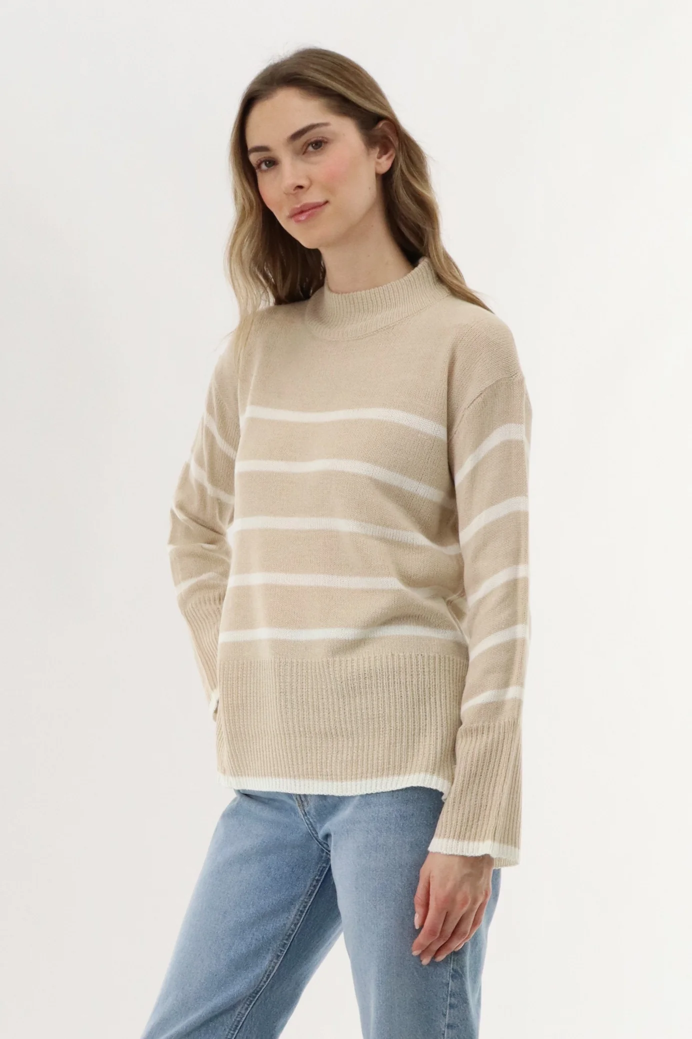 Beechers Brook Striped Knit Pullover Sweater - Beige - Image 2