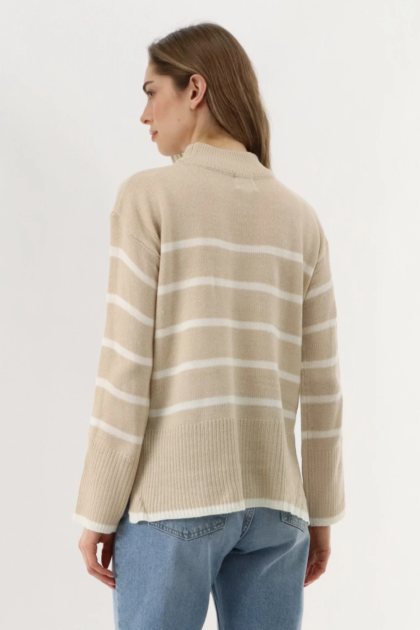 Beechers Brook Striped Knit Pullover Sweater - Beige - Image 3