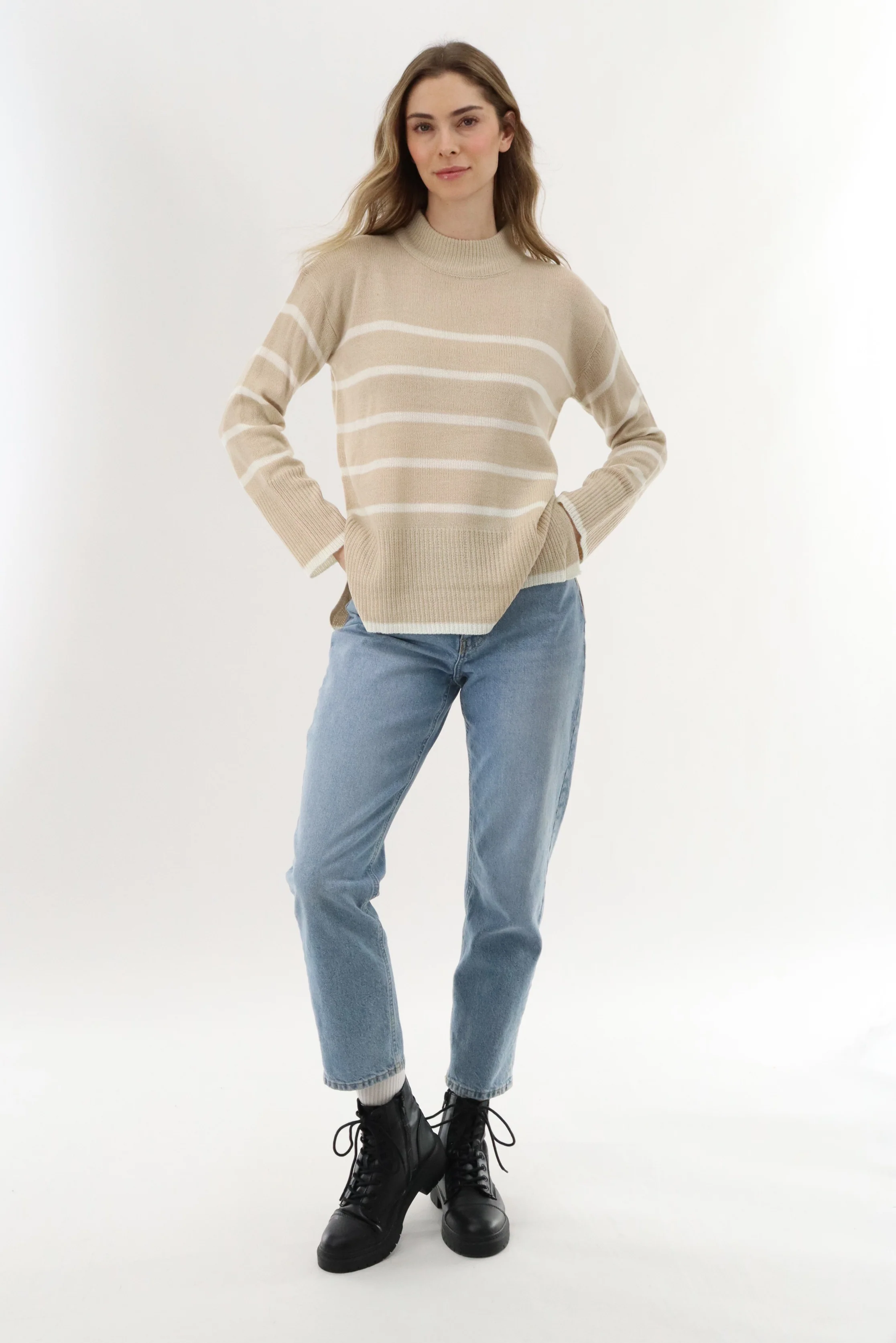 Beechers Brook Striped Knit Pullover Sweater - Beige - Image 5