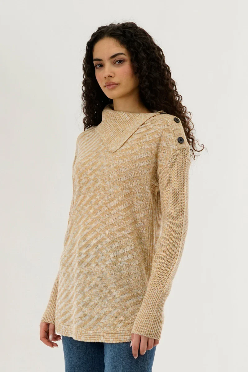 Beechers Brook High Neck Pullover Sweater - Beige - Image 2