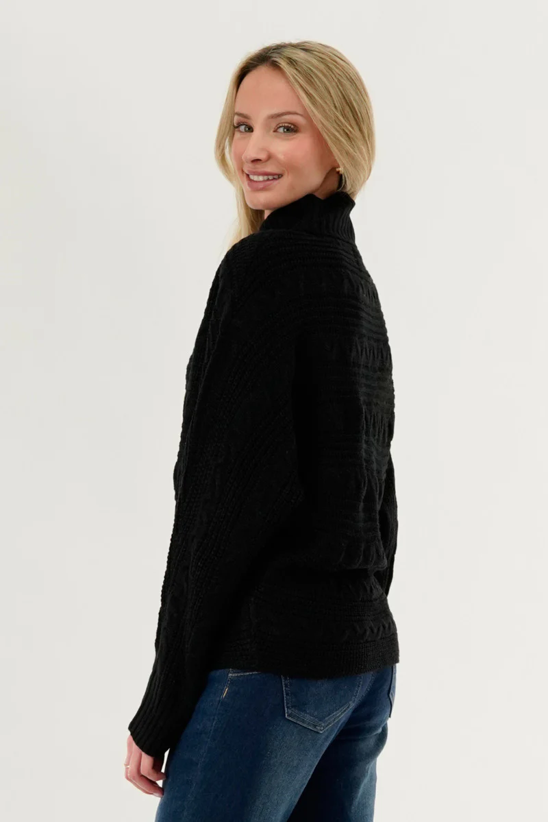 Beechers Brook Cable Knit Mock Neck Pullover Sweater - Black - Image 3